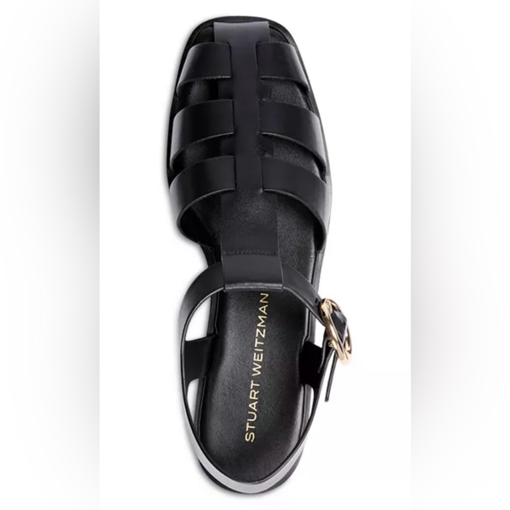 Stuart Weitzman Villa Fisherman Sandals Black Leather Size 10.5 NEW